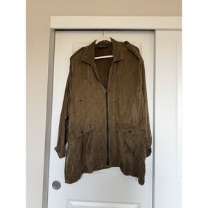 DEWEY DESIGN Vintage Art Print Rayon Light Jacket 1980s Art To Wear SZ L‎ Khaki